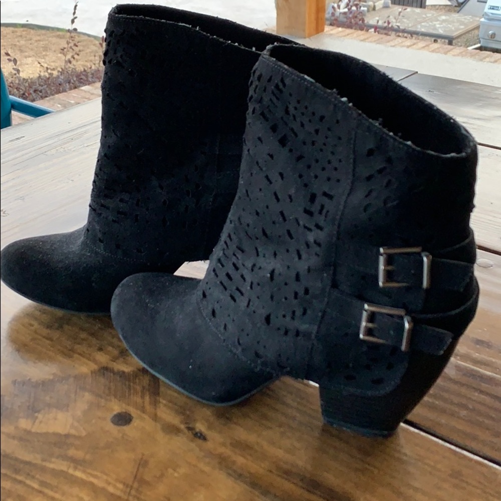 Boots with lace overlay